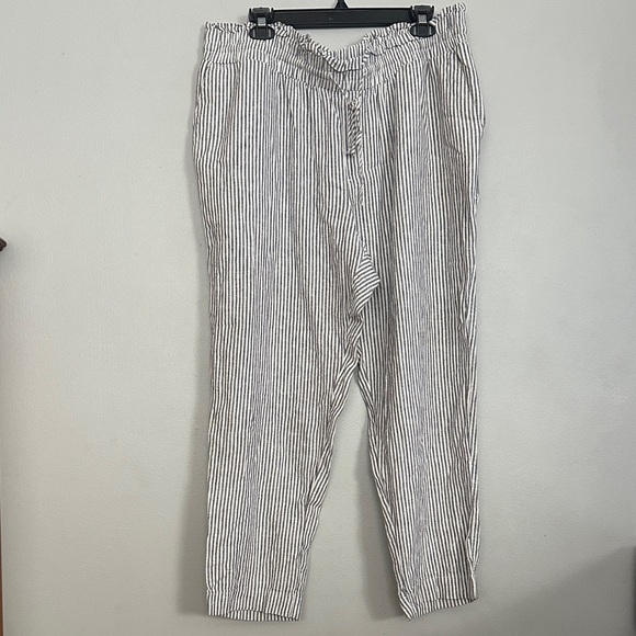 a new day women Black and White Striped Linen Drawstring Pants with pockets - Picture 1 of 8